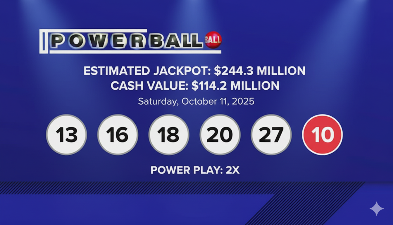Winning Powerball Numbers for Saturday, October 11, 2025