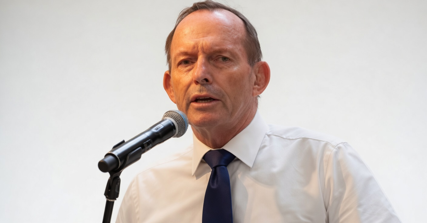 Tony Abbott speaking at a podium about the future of the Liberal Party