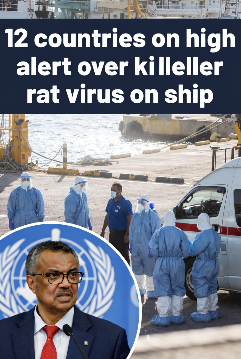 Medical staff in hazmat suits near an ambulance at a port with WHO director Tedros Adhanom in foreground