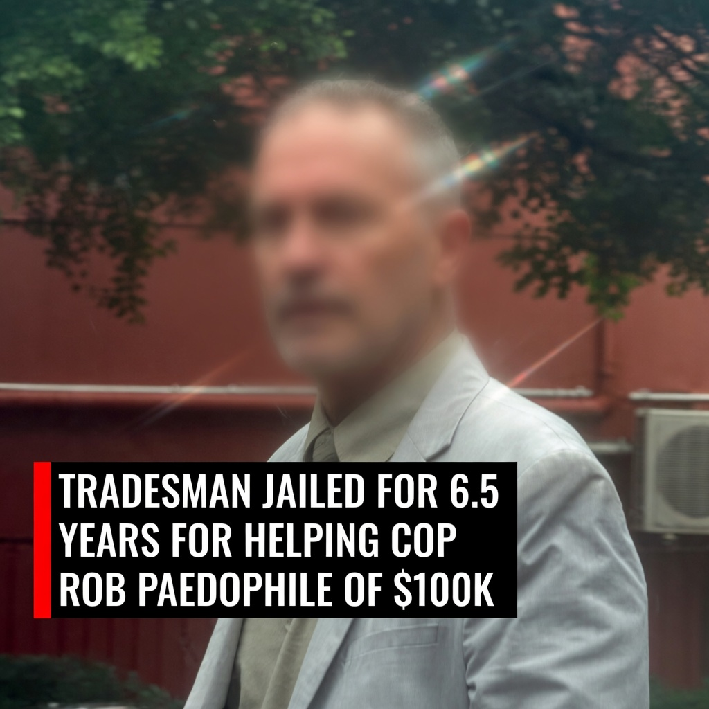 Vigilante Rort: Tradie Slapped With 6.5 Years For Helping Dirty Cop Raid Outback Safe In Lightning Ridge Shocker! 1 Blurred image of a man in a suit with text about tradesman jailed for helping cop rob paedophile