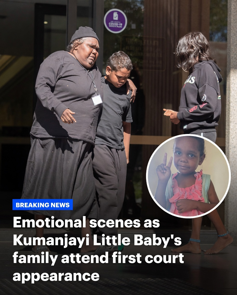 Emotional family members of Kumanjayi Little Baby outside court in Alice Springs
