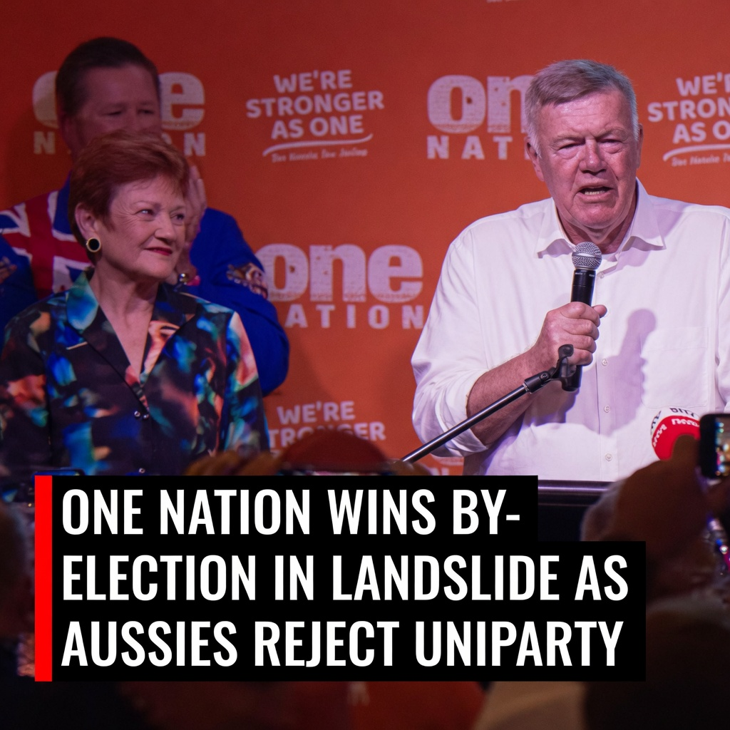 David Farley and Pauline Hanson celebrating One Nation landslide victory