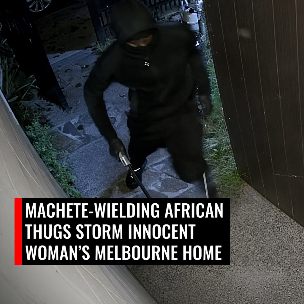 CCTV still of a masked man wielding a machete outside a Melbourne home