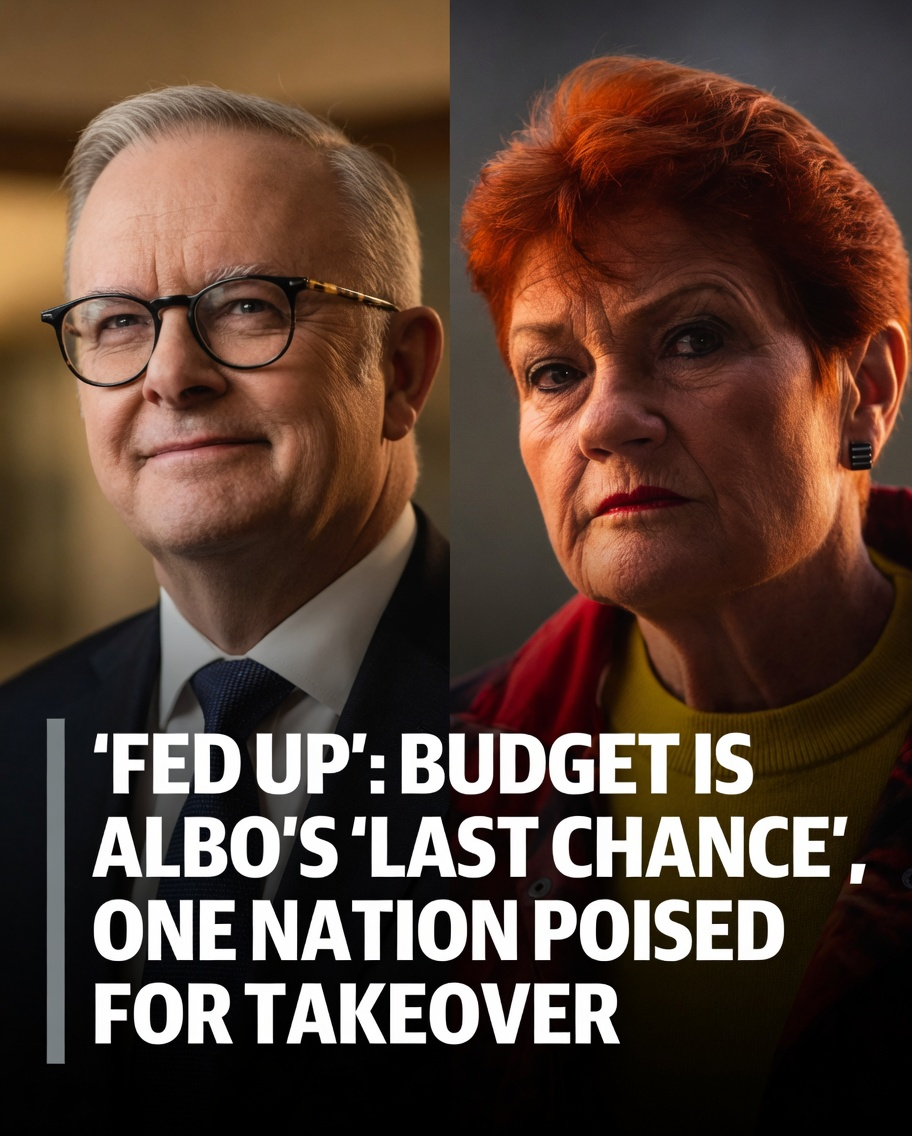 Anthony Albanese and Pauline Hanson side by side with budget takeover headline