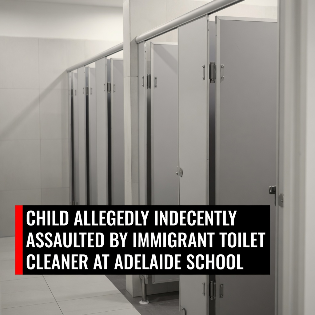 Interior view of modern white school toilet cubicles with a red headline bar