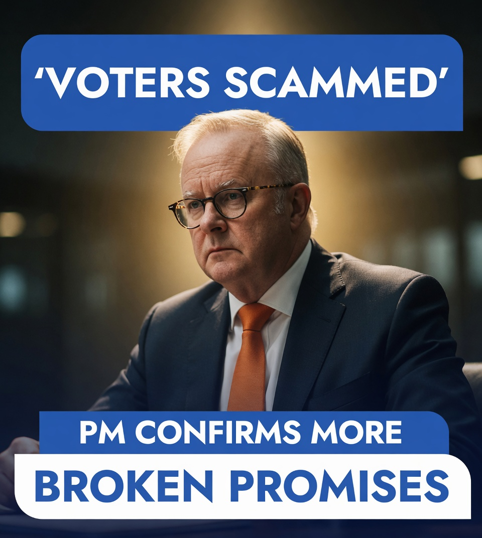 Prime Minister Anthony Albanese looking stern with voters scammed budget headline