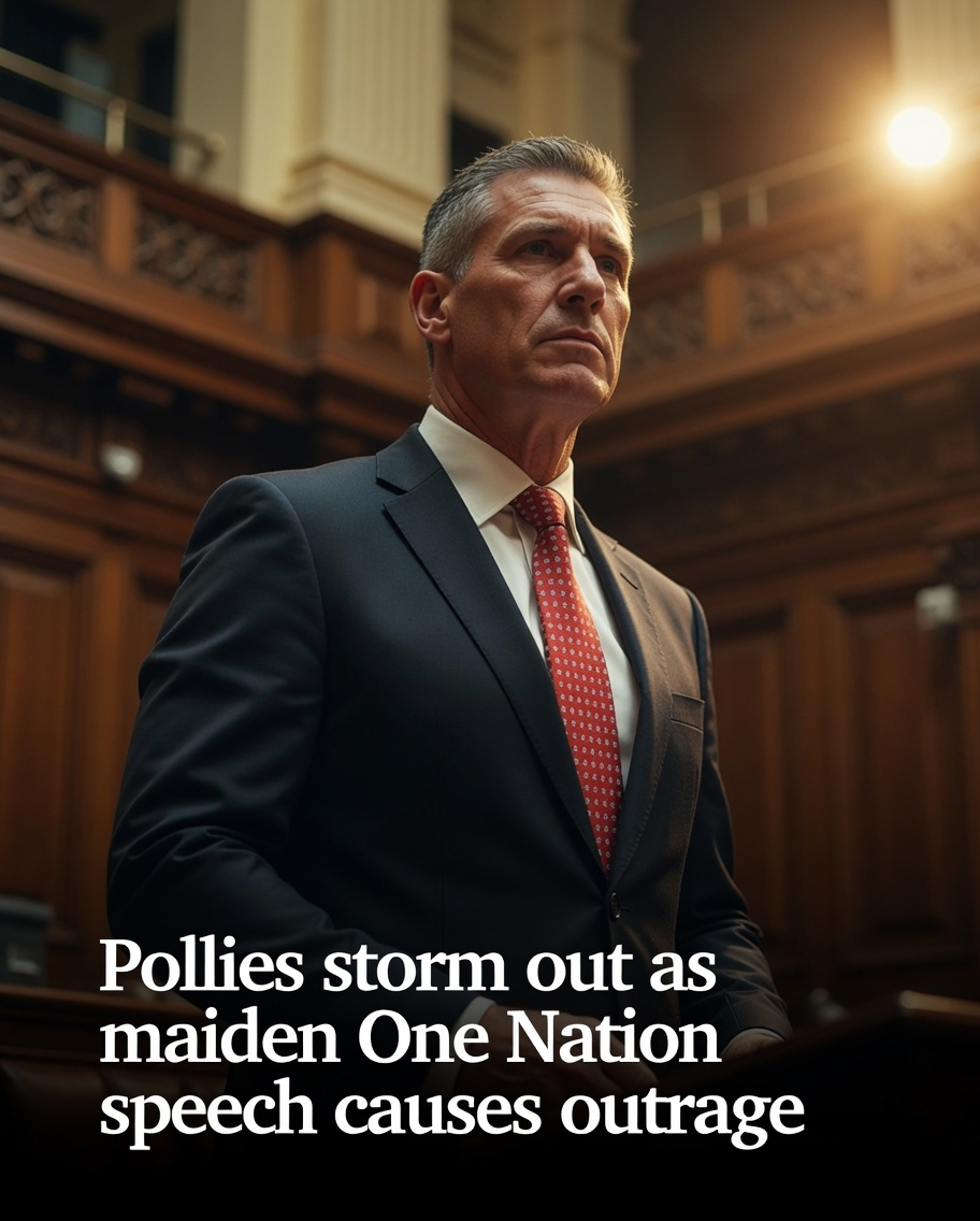 Cory Bernardi standing inside the classical timber senate chamber in a dark suit and red tie
