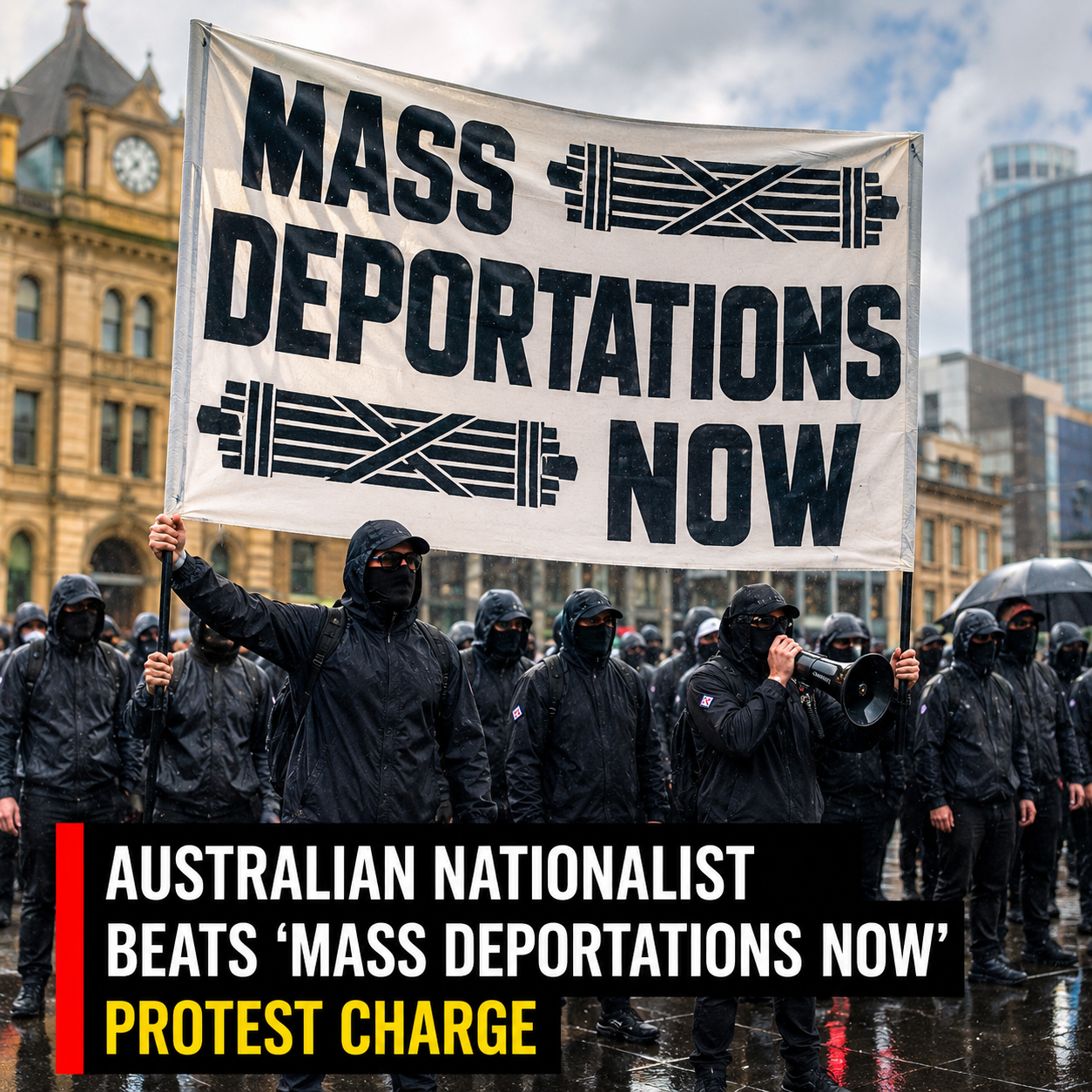 Frontline police response units monitoring public demonstration boundaries inside metropolitan Melbourne squares