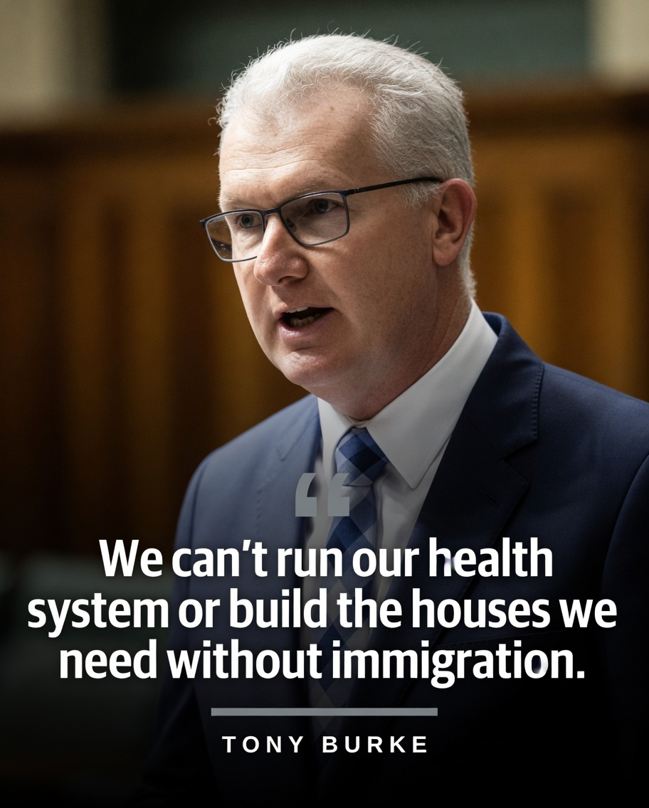 Immigration Minister Tony Burke discussing migration policy on a podcast