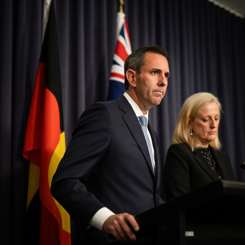 Treasurer Jim Chalmers and Finance Minister Katy Gallagher at a press conference discussing the 2026 federal budget