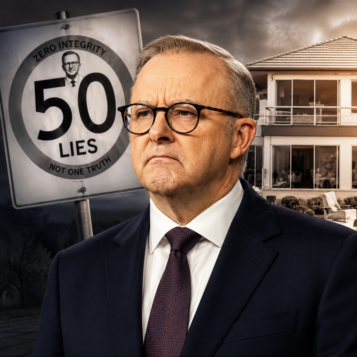 Anthony Albanese 50 Lies signs