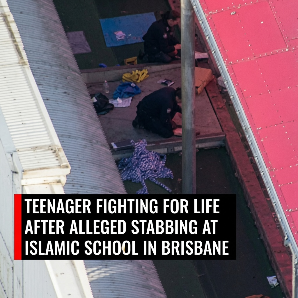 Emergency response and school scenes following an alleged stabbing at the Islamic College of Brisbane in Karawatha