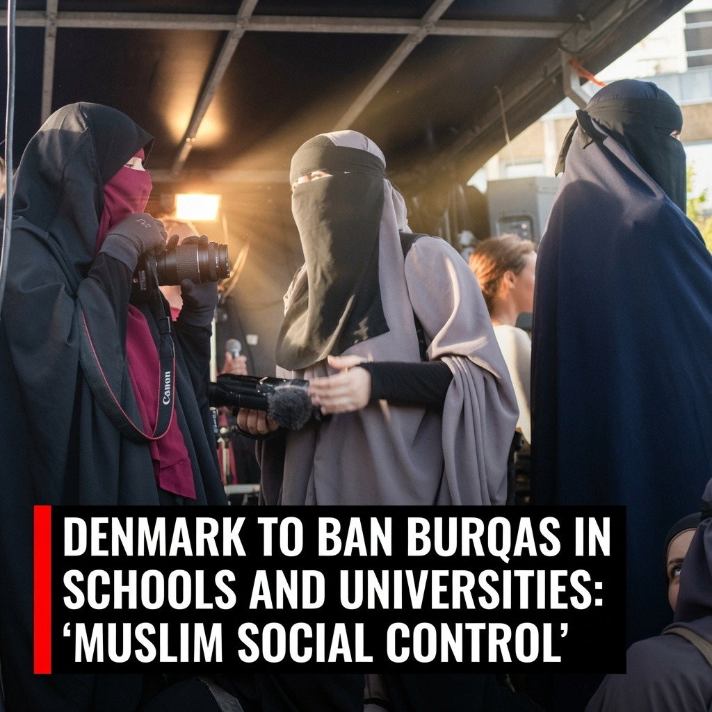 A woman wearing a full-face Islamic veil as Denmark moves to expand its burqa ban to schools and universities.