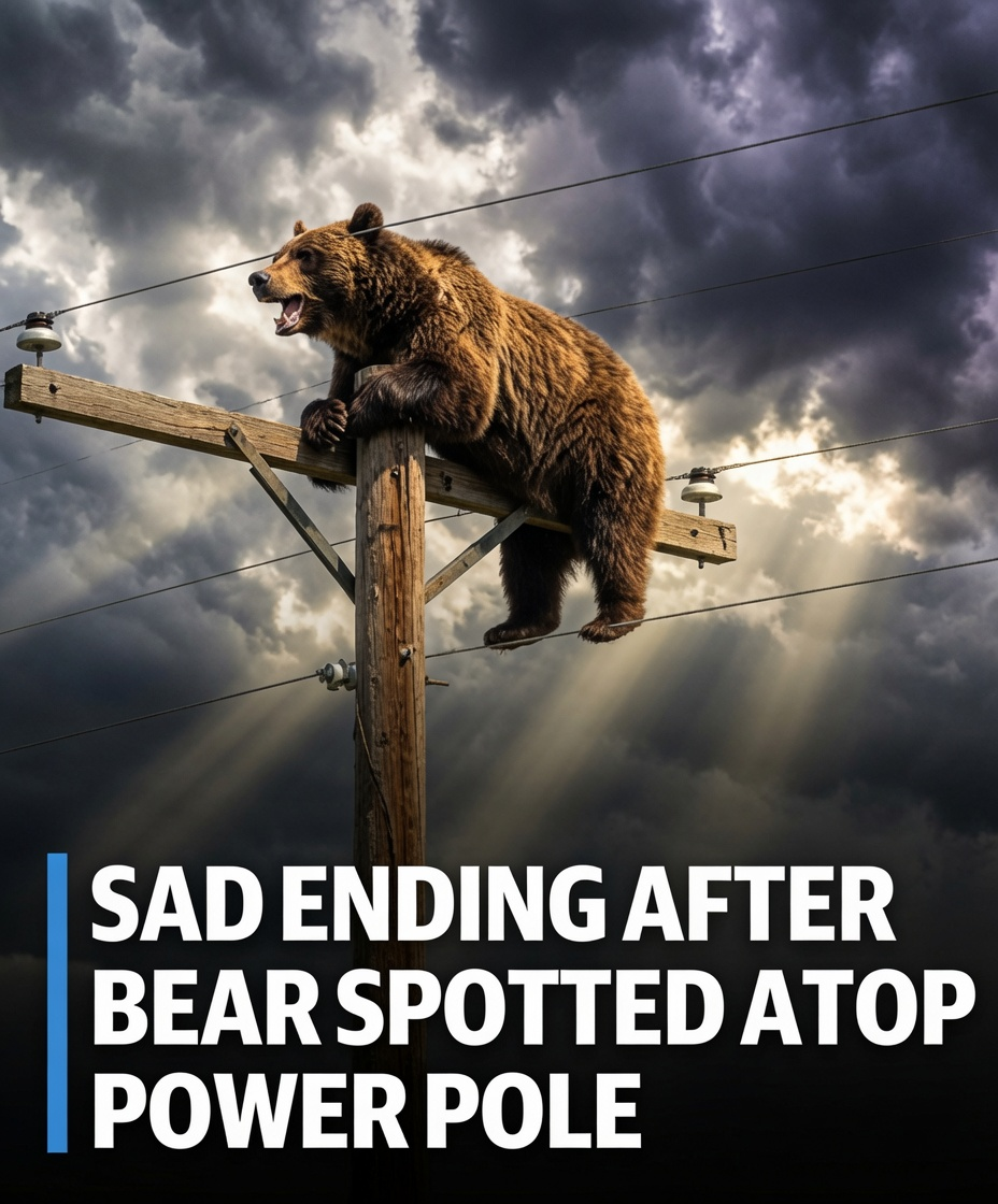 Black bear stranded on top of a utility pole in rural New Mexico