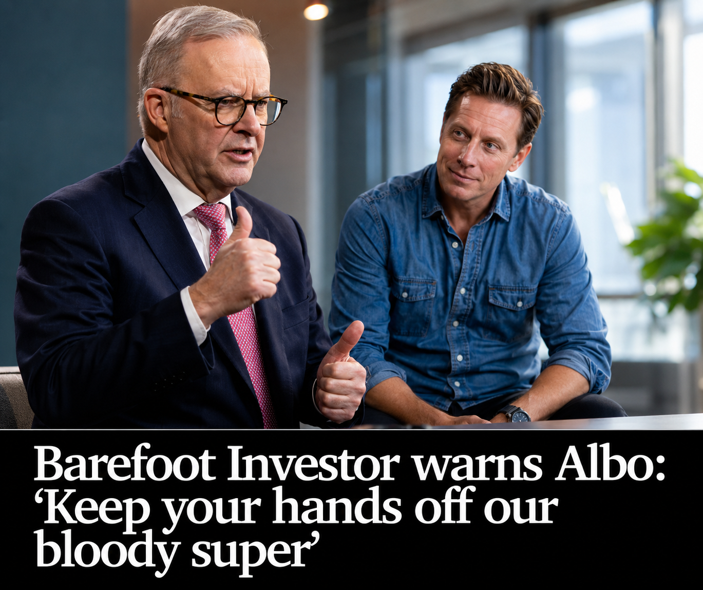 Prime Minister Anthony Albanese and Barefoot Investor Scott Pape at the centre of Australia's superannuation debate