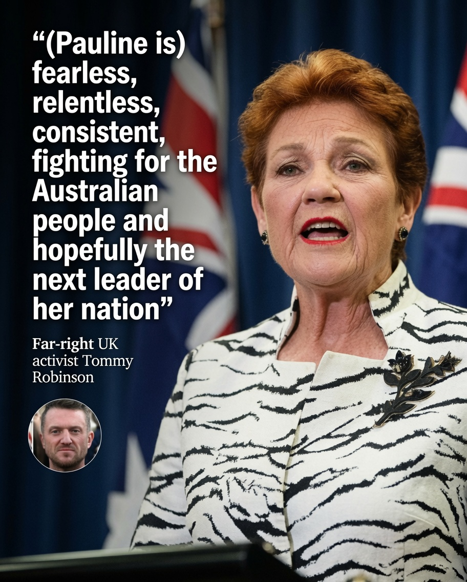 Pauline Hanson meets Tommy Robinson during a visit to the United Kingdom