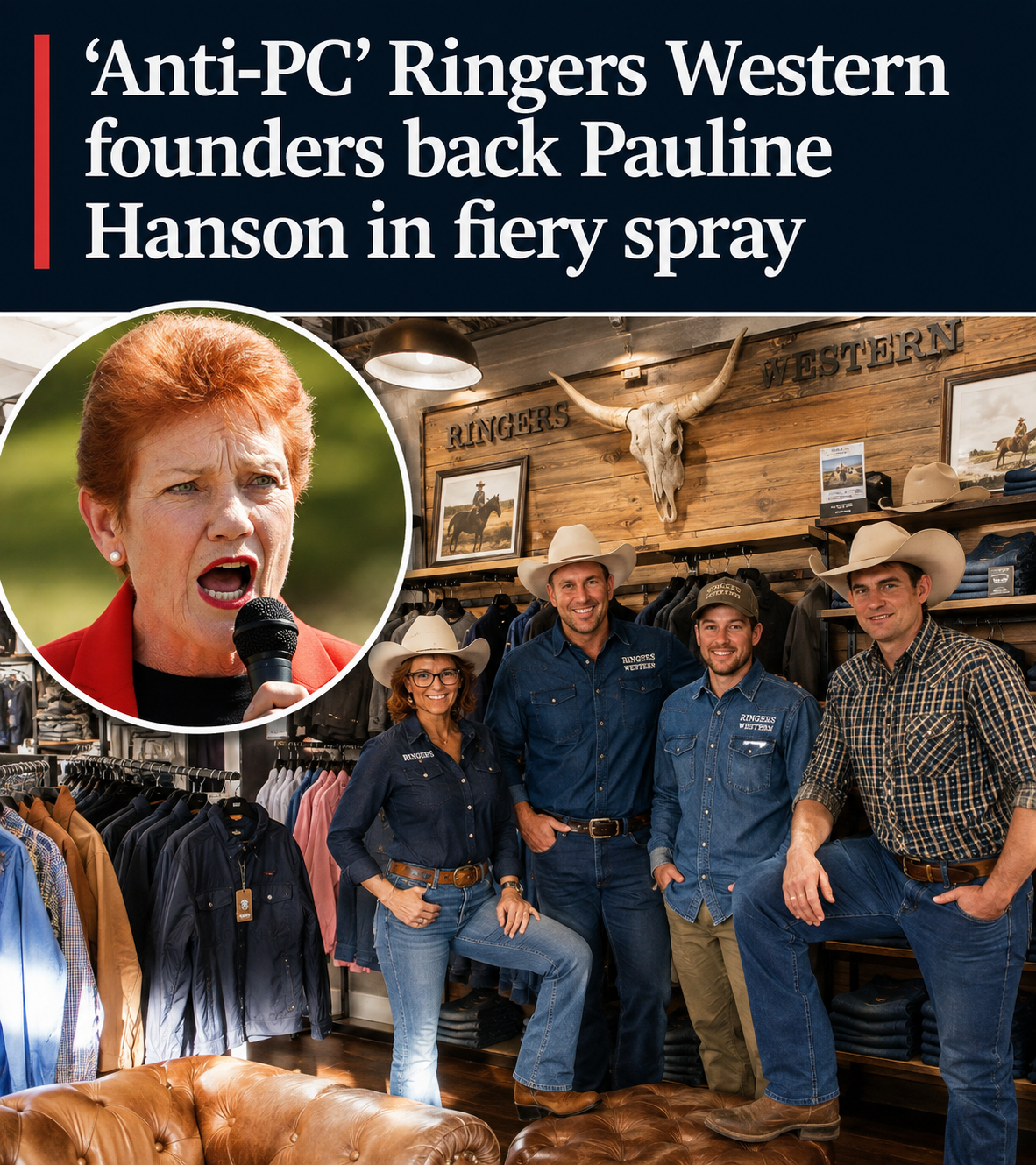 Anti-PC' Ringers Western Founders Back Pauline Hanson in Fiery Political Broadside as Immigration and Culture Wars Intensify 1 Founders of Ringers Western publicly express support for Pauline Hanson and One Nation