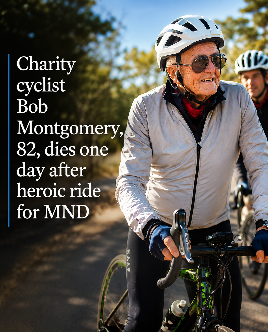 Bob Montgomery completing his final charity ride for motor neurone disease in Bowral