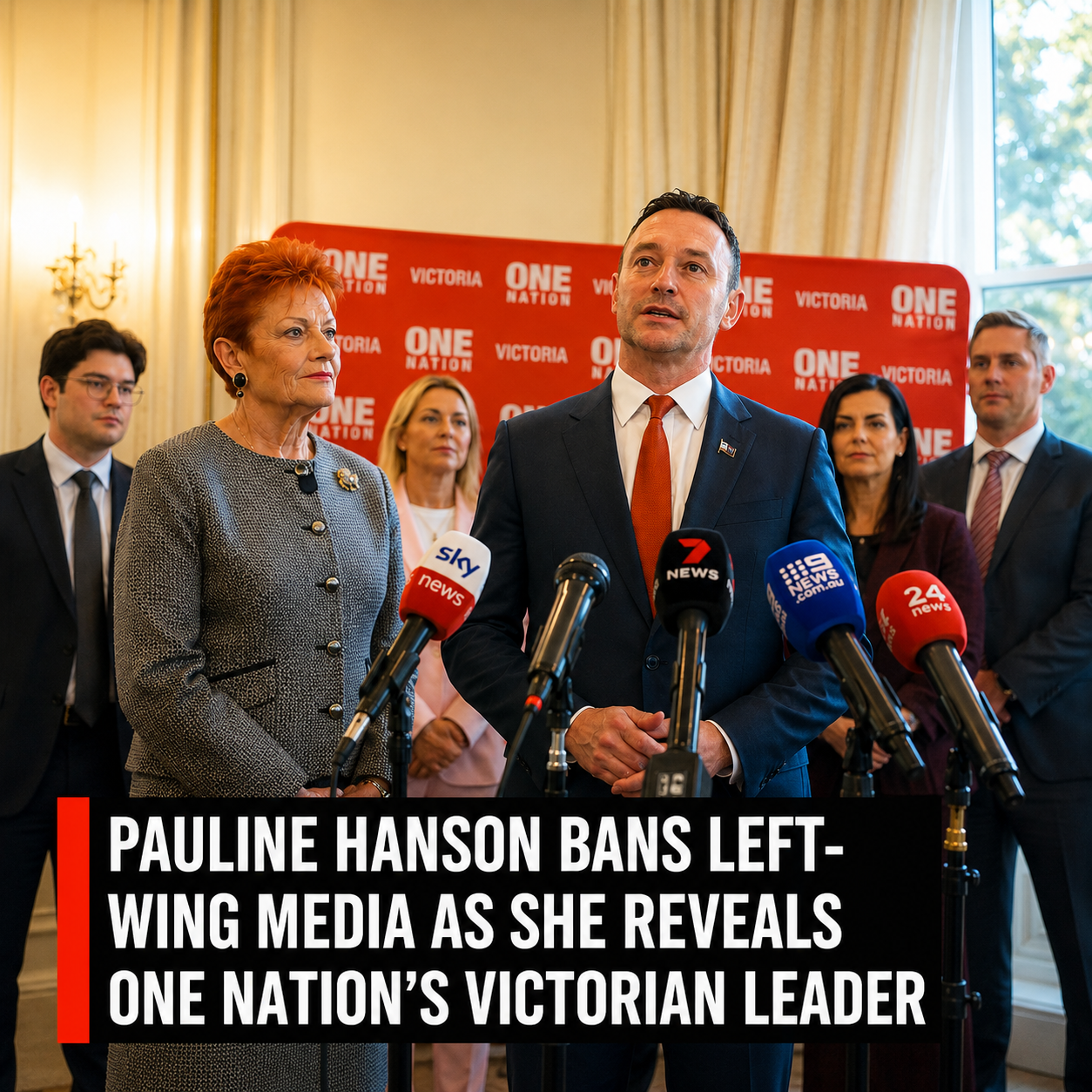 One Nation Victorian leader Warren Pickering speaks following protests at Pauline Hanson's Melbourne campaign event